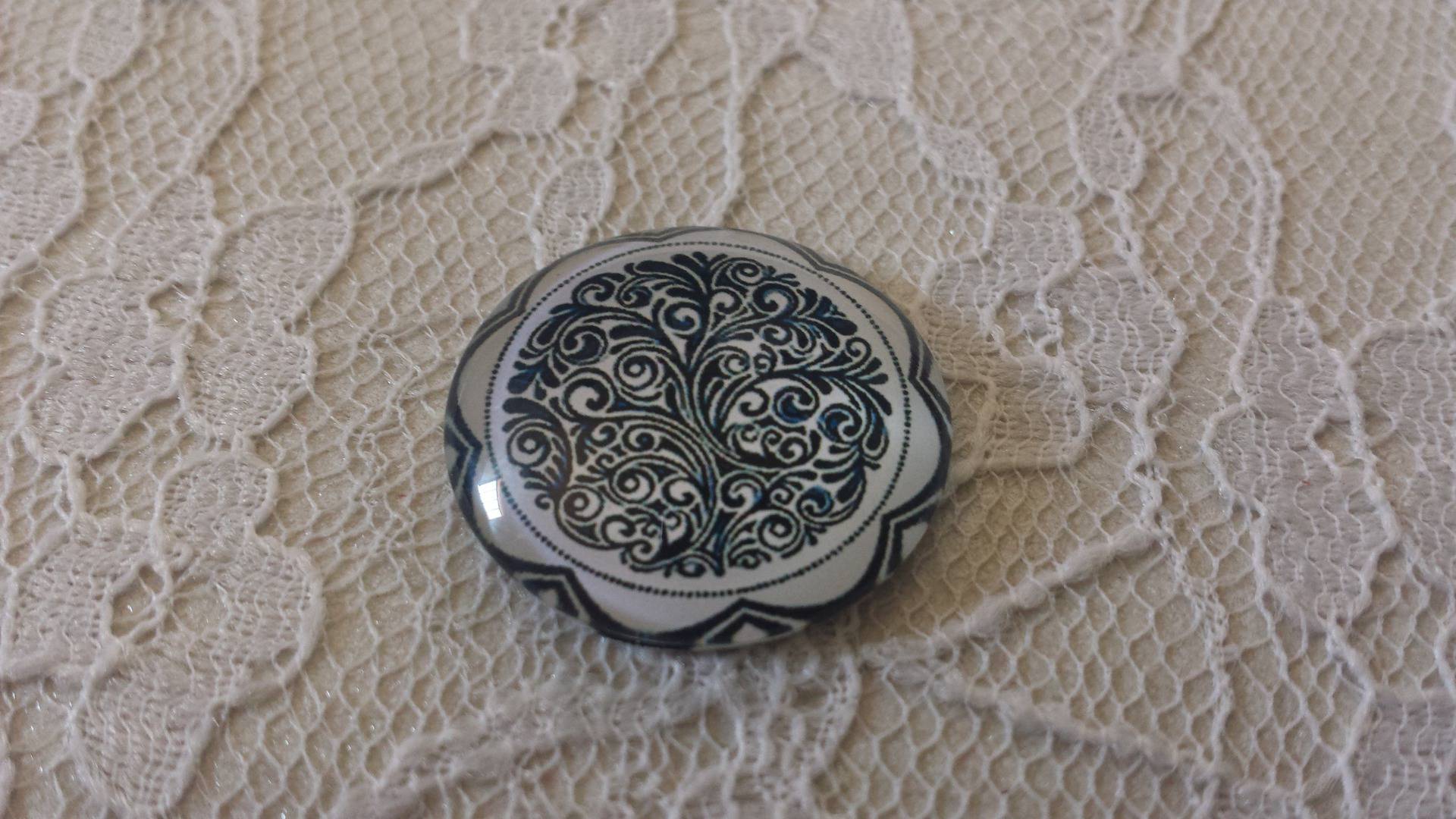 glazen cabochon rond 25mm bloem 032 