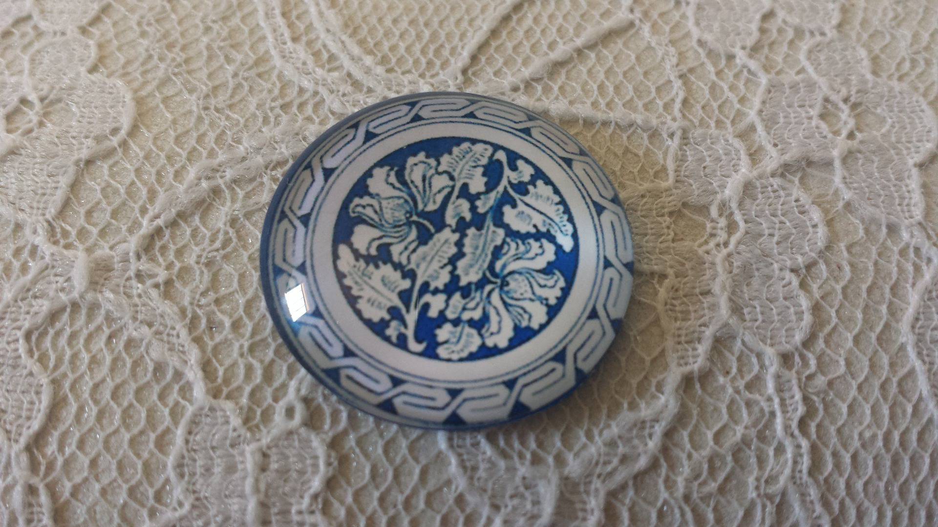 glazen cabochon rond 25mm bloem 031 