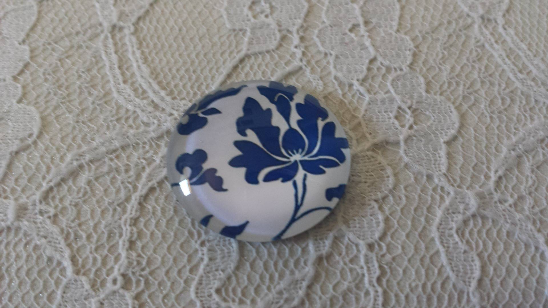 glazen cabochon rond 25mm bloem 030 