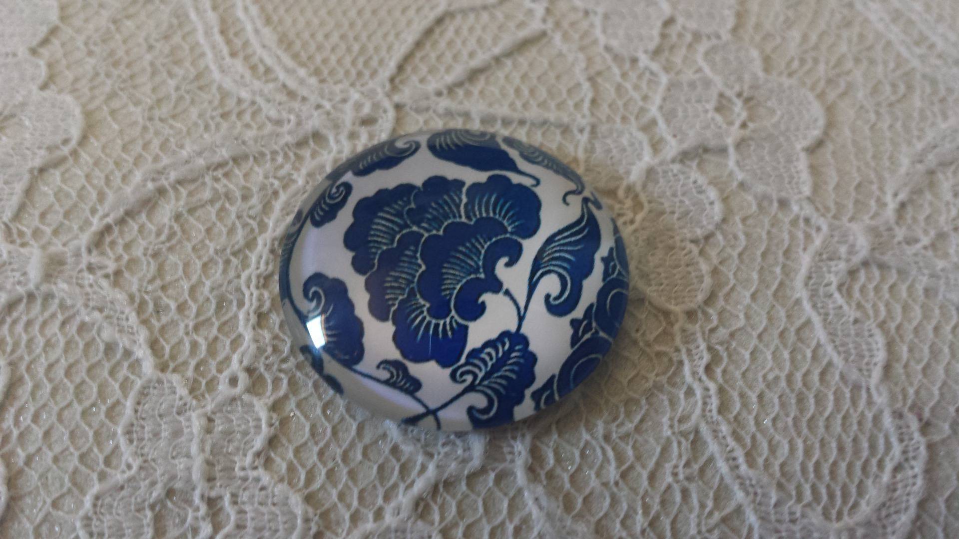 glazen cabochon rond 25mm bloem 026 