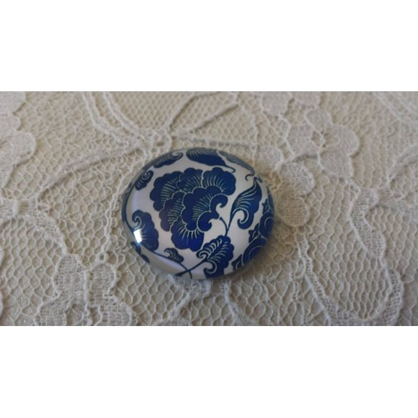 glazen cabochon rond 25mm bloem 026 