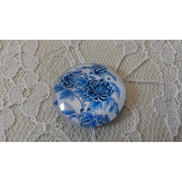 glazen cabochon rond 25mm bloem 024 