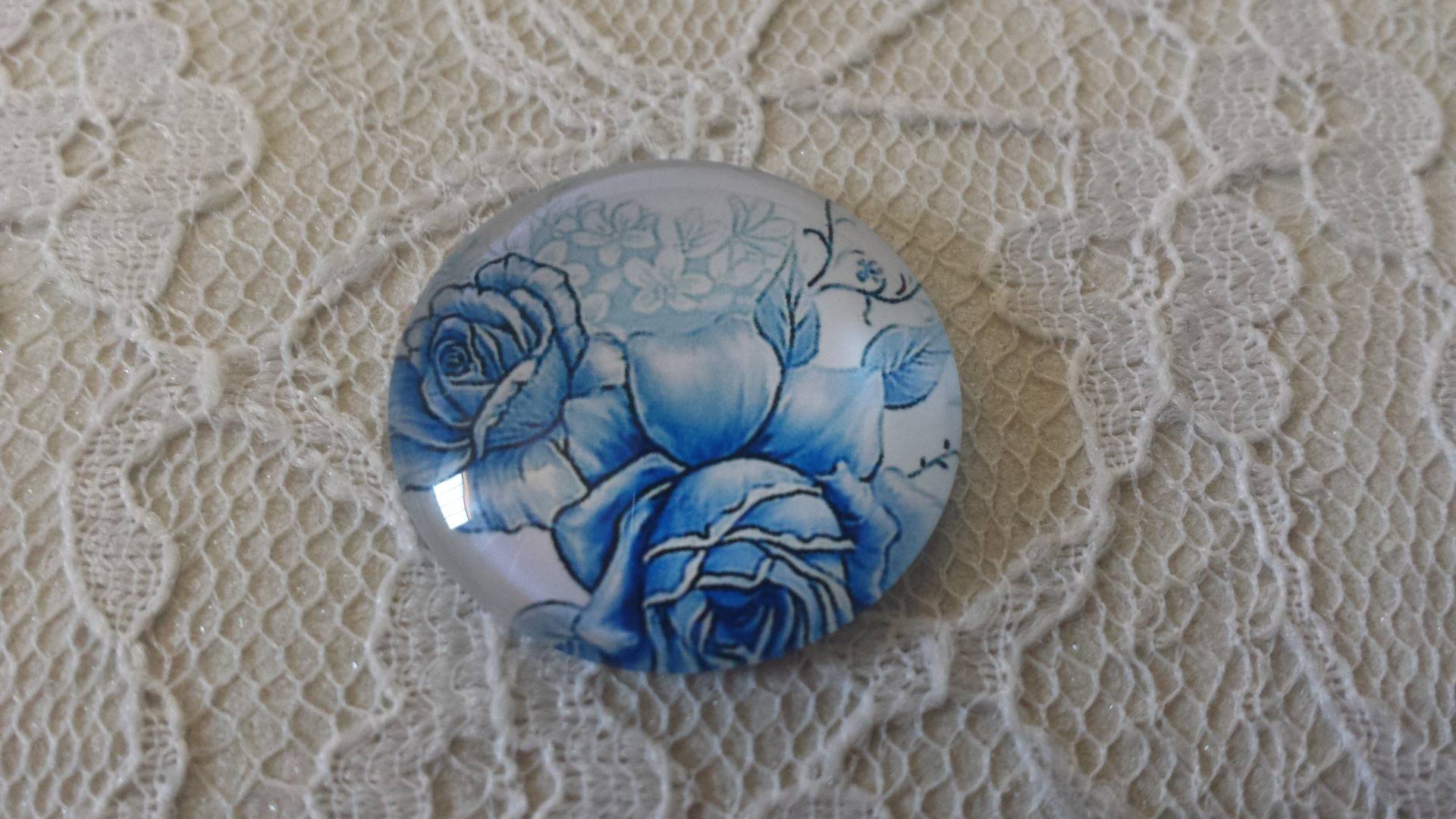 glazen cabochon rond 25mm bloem 023 