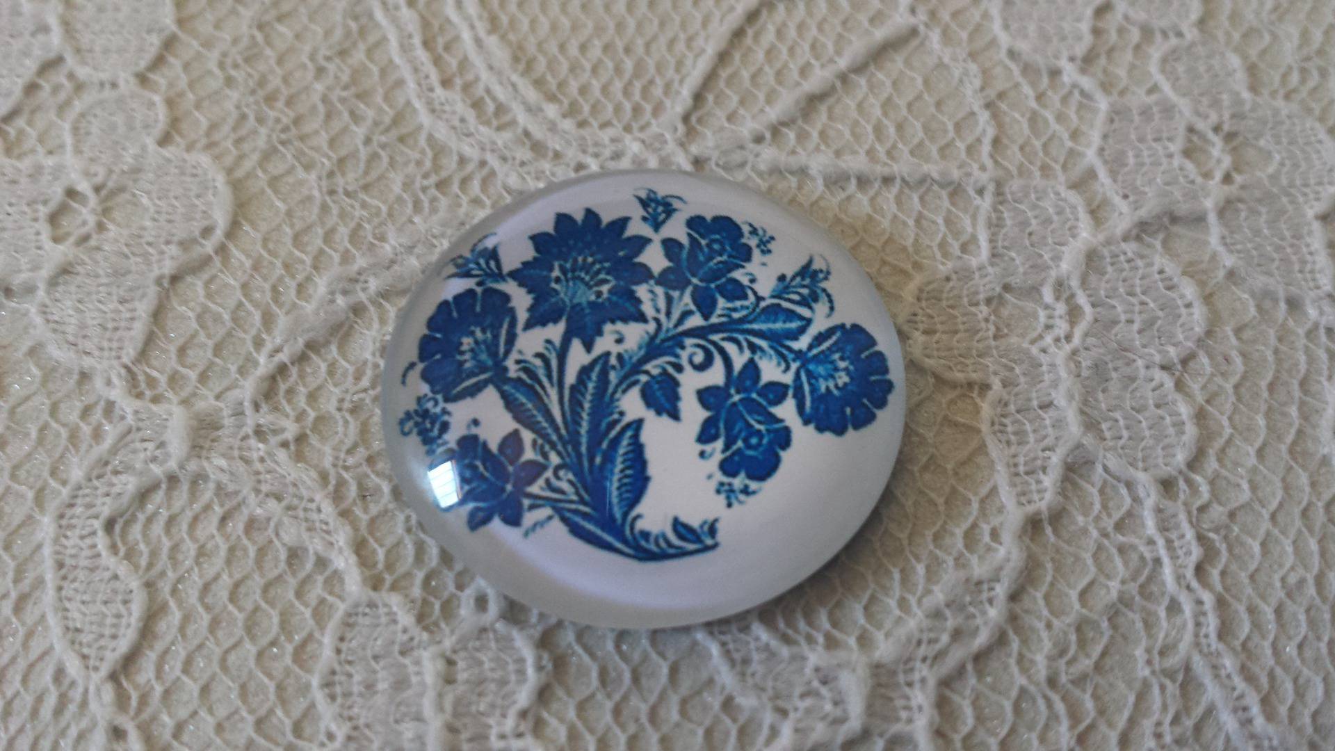 glazen cabochon rond 25mm bloem 022 