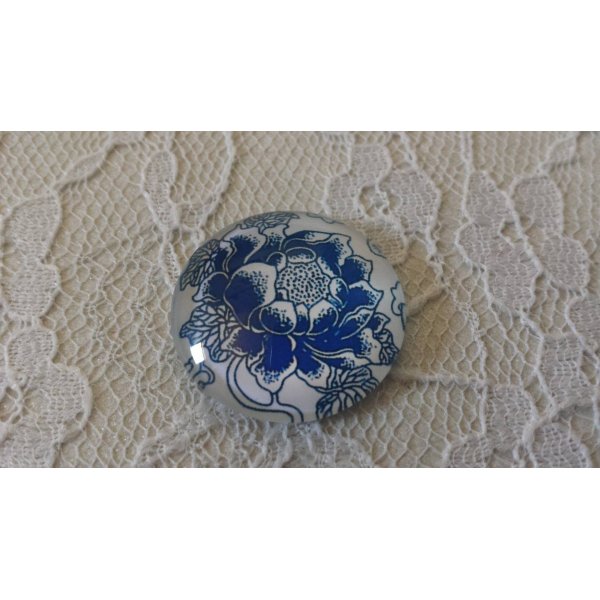 glazen cabochon rond 25mm bloem 021 