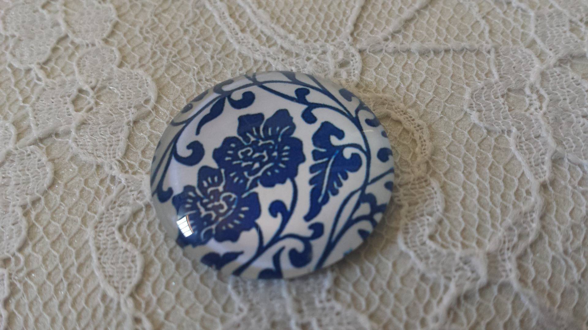 glazen cabochon rond 25mm bloem 020 