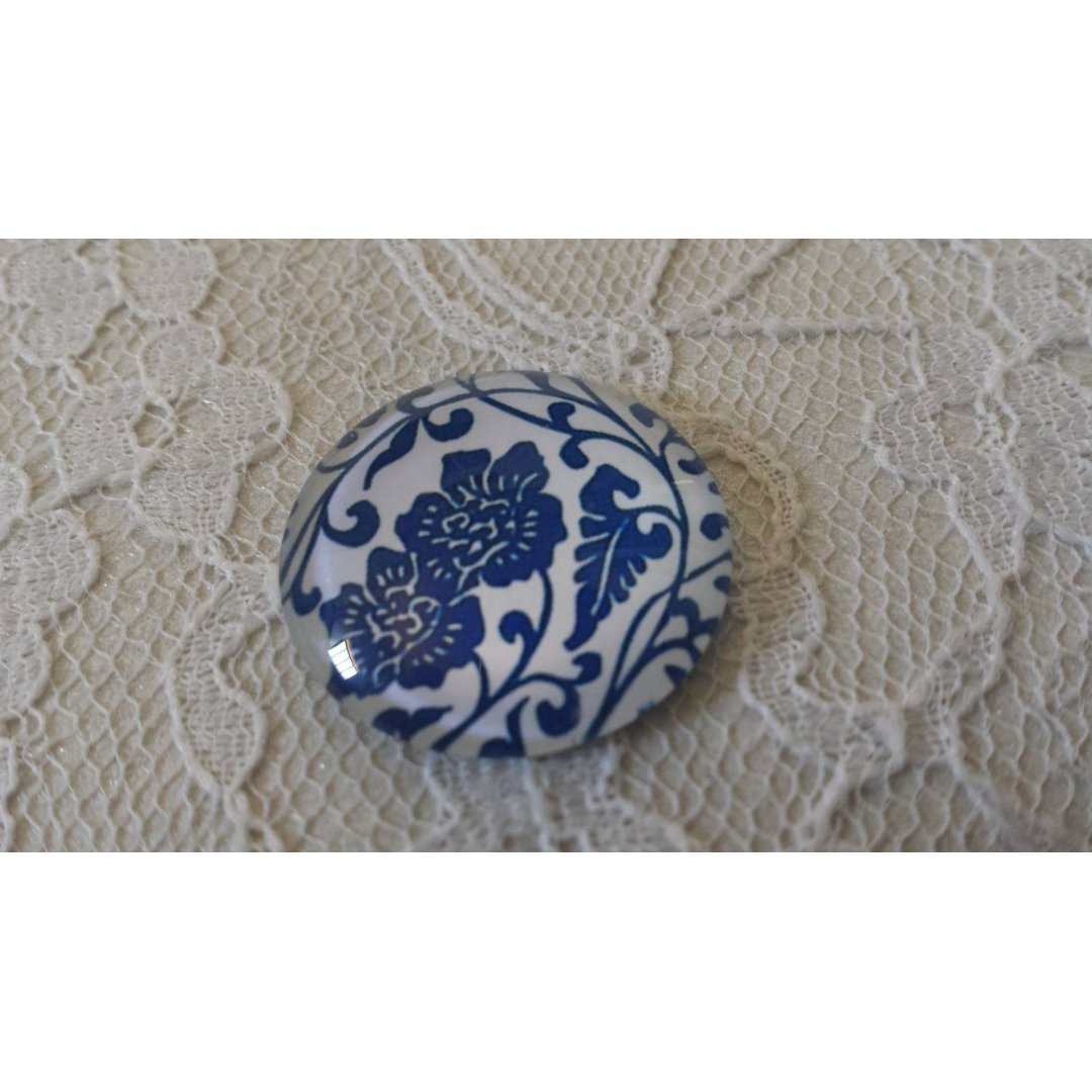 glazen cabochon rond 25mm bloem 020 