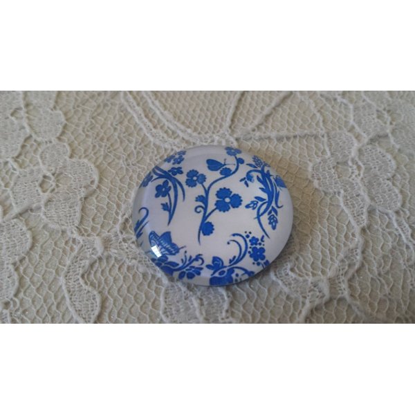 glazen cabochon rond 25mm bloem 019 