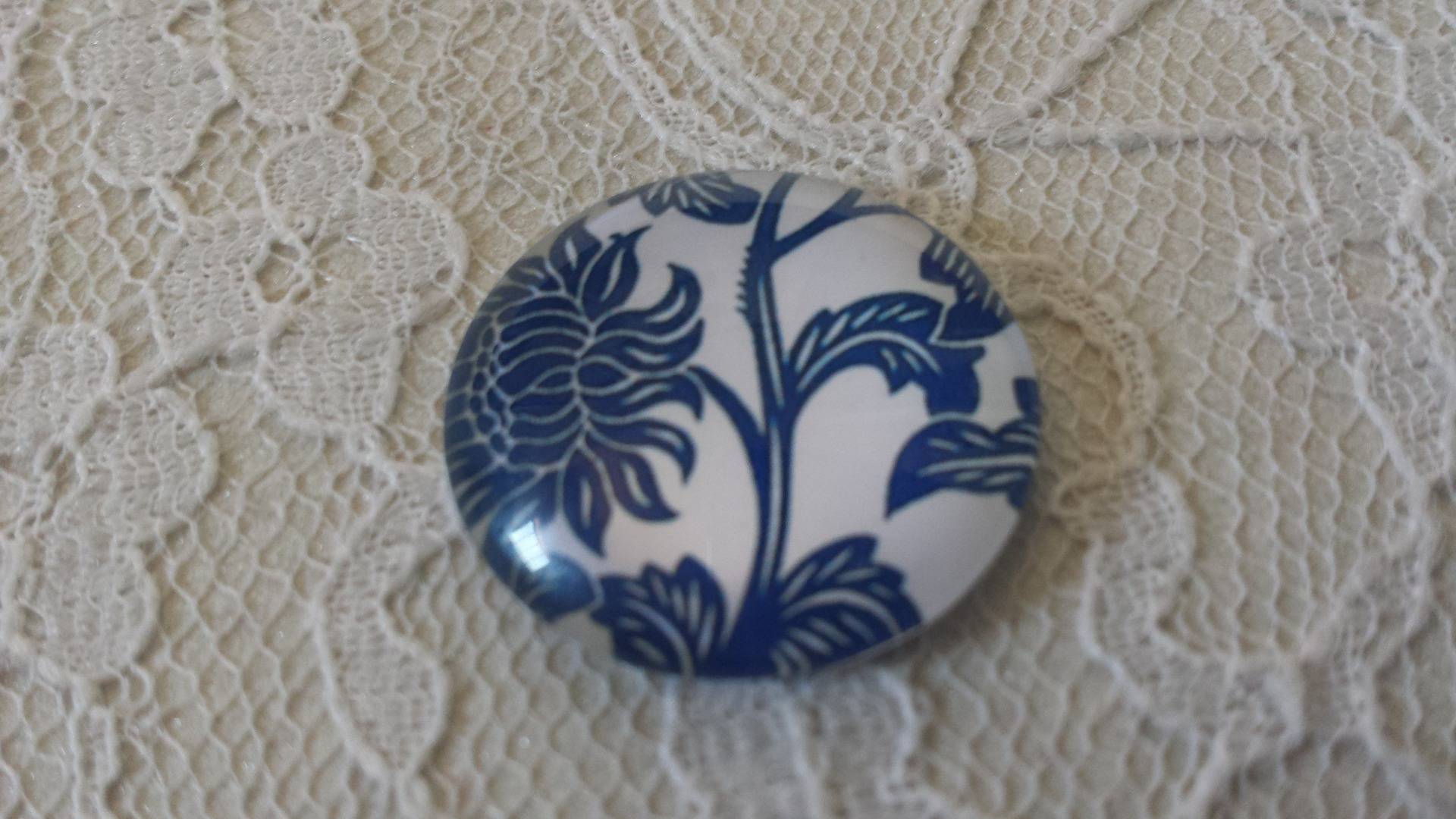 glazen cabochon rond 25mm bloem 018 