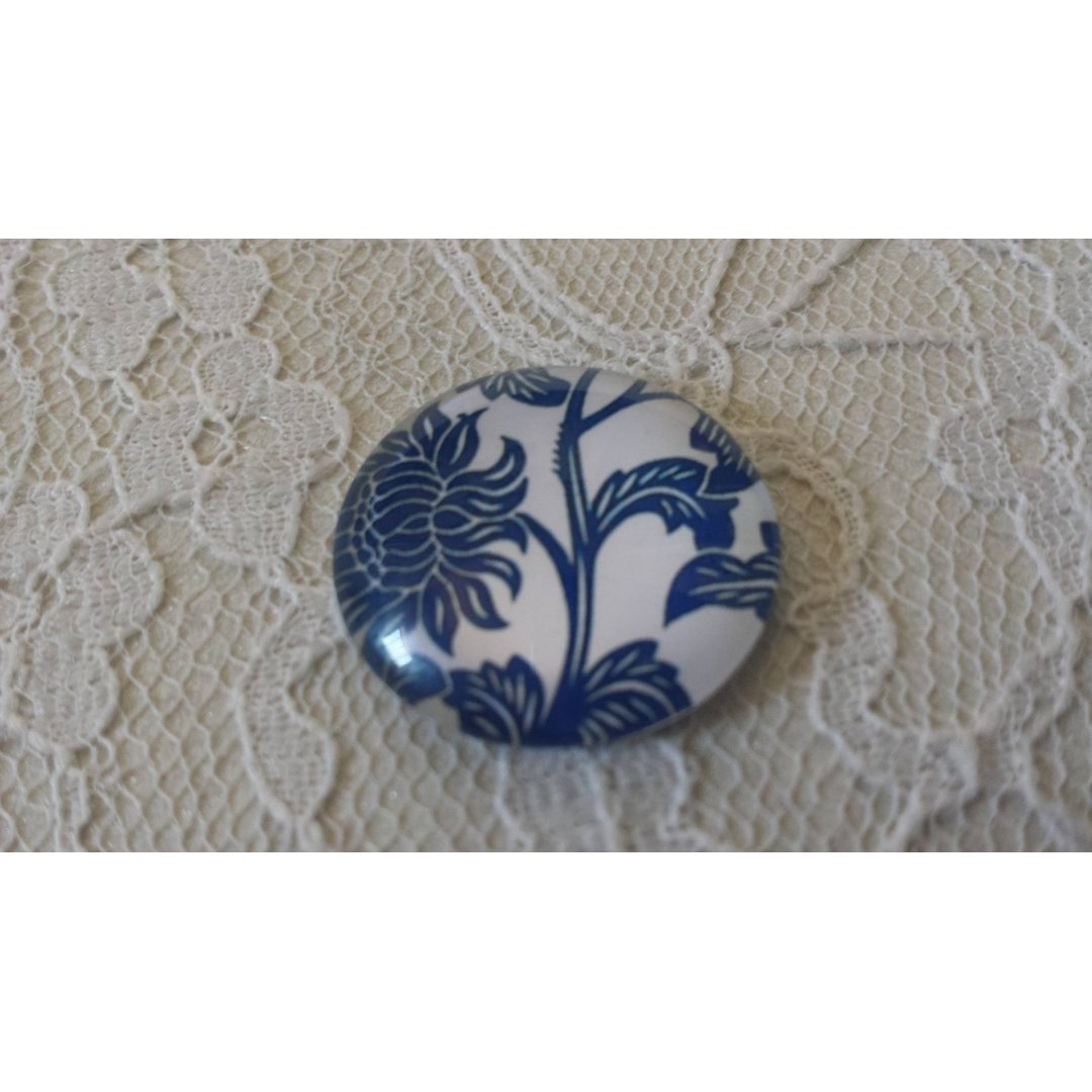 glazen cabochon rond 25mm bloem 018 