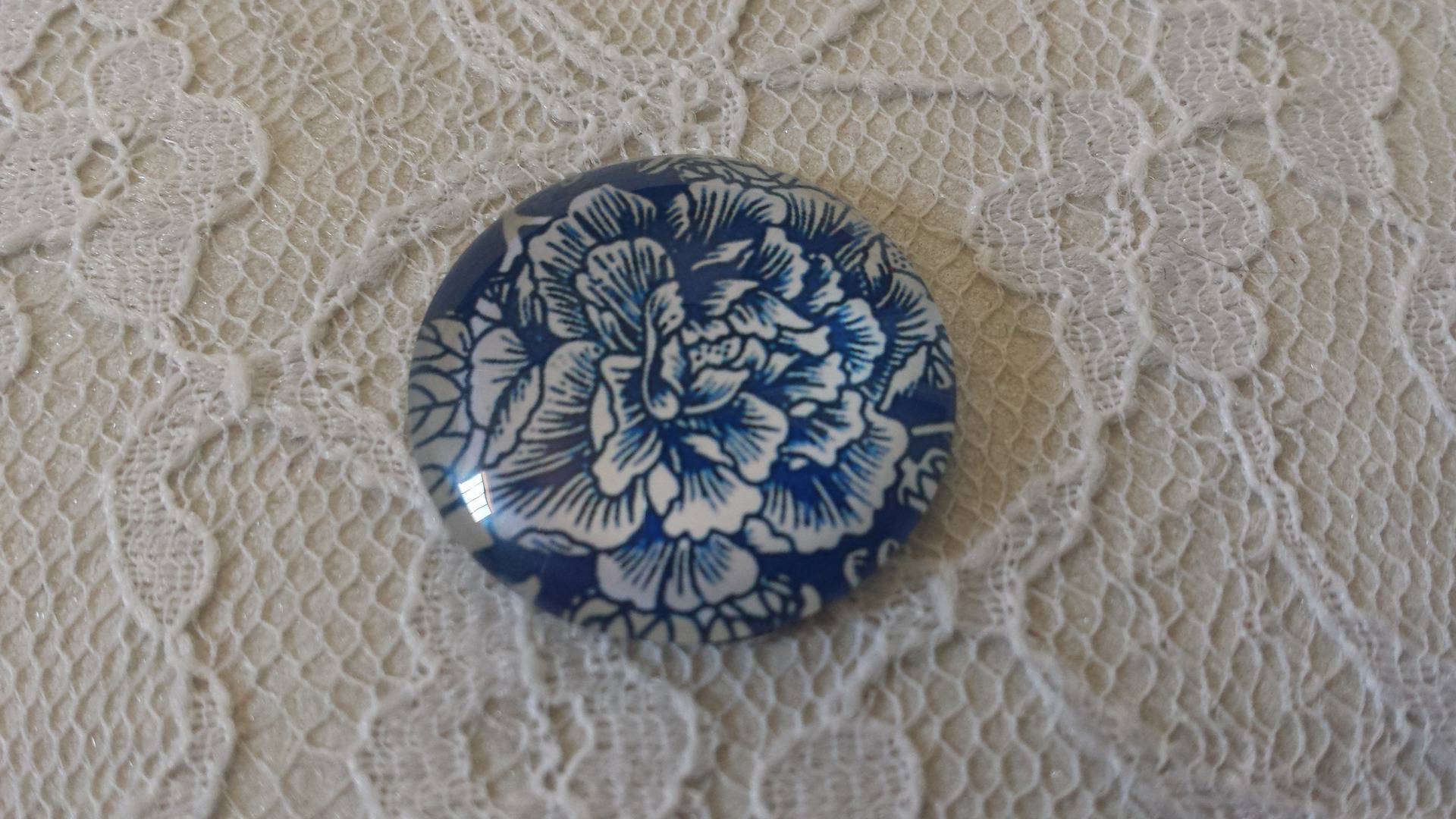 glazen cabochon rond 25mm bloem 015 