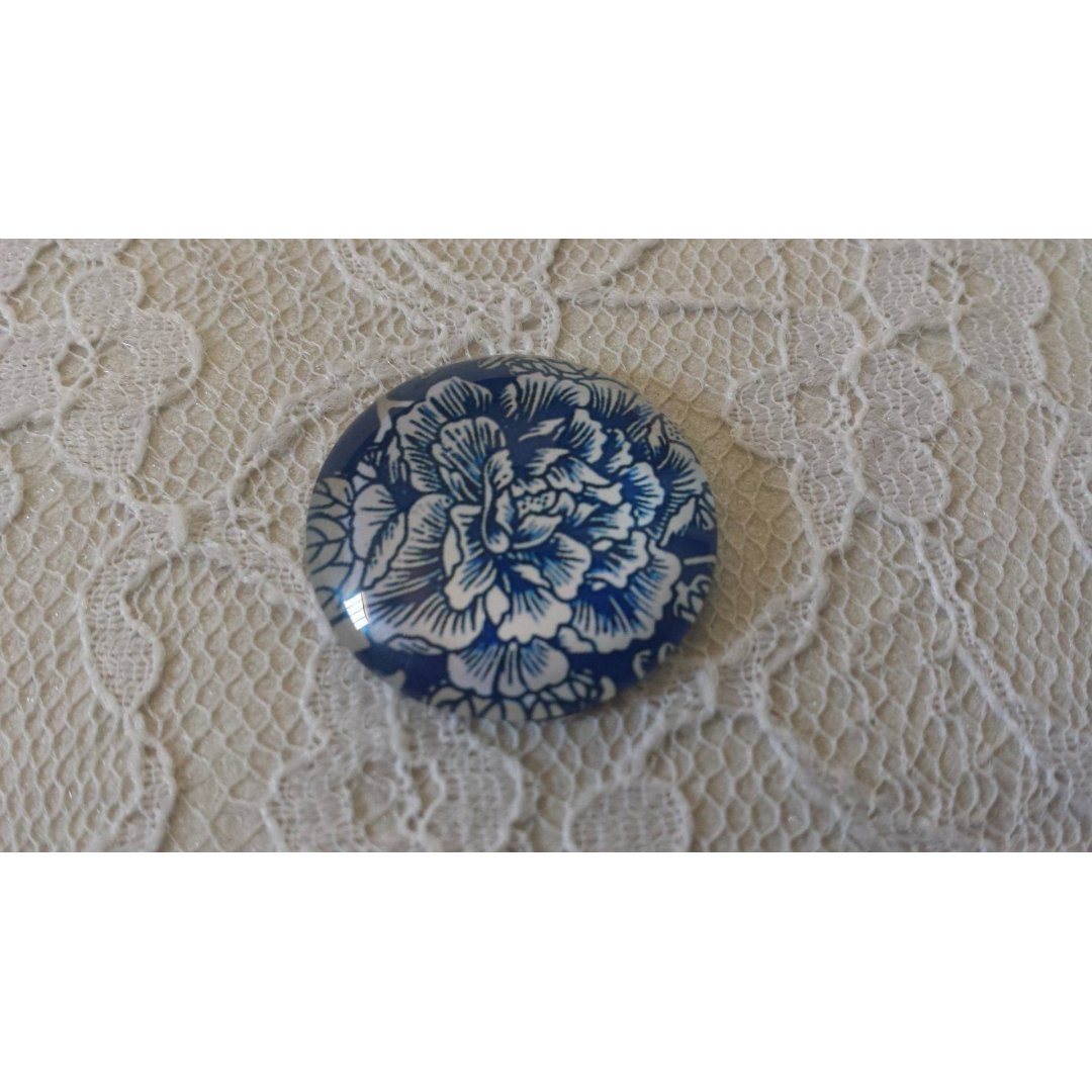 glazen cabochon rond 25mm bloem 015 
