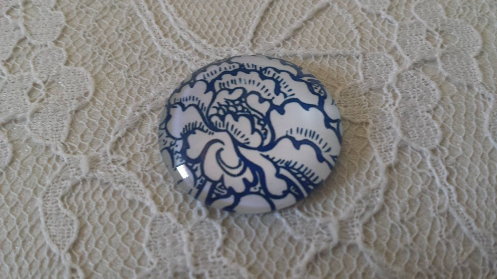 glazen cabochon rond 25mm bloem 013 