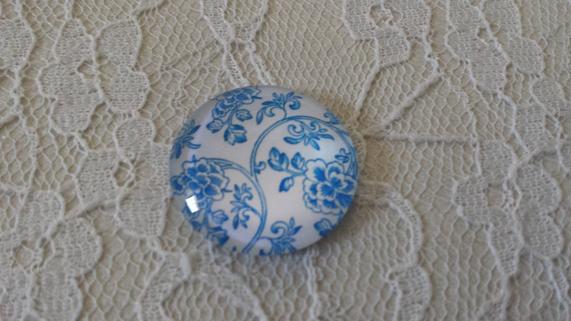 glazen cabochon rond 25mm bloem 012 