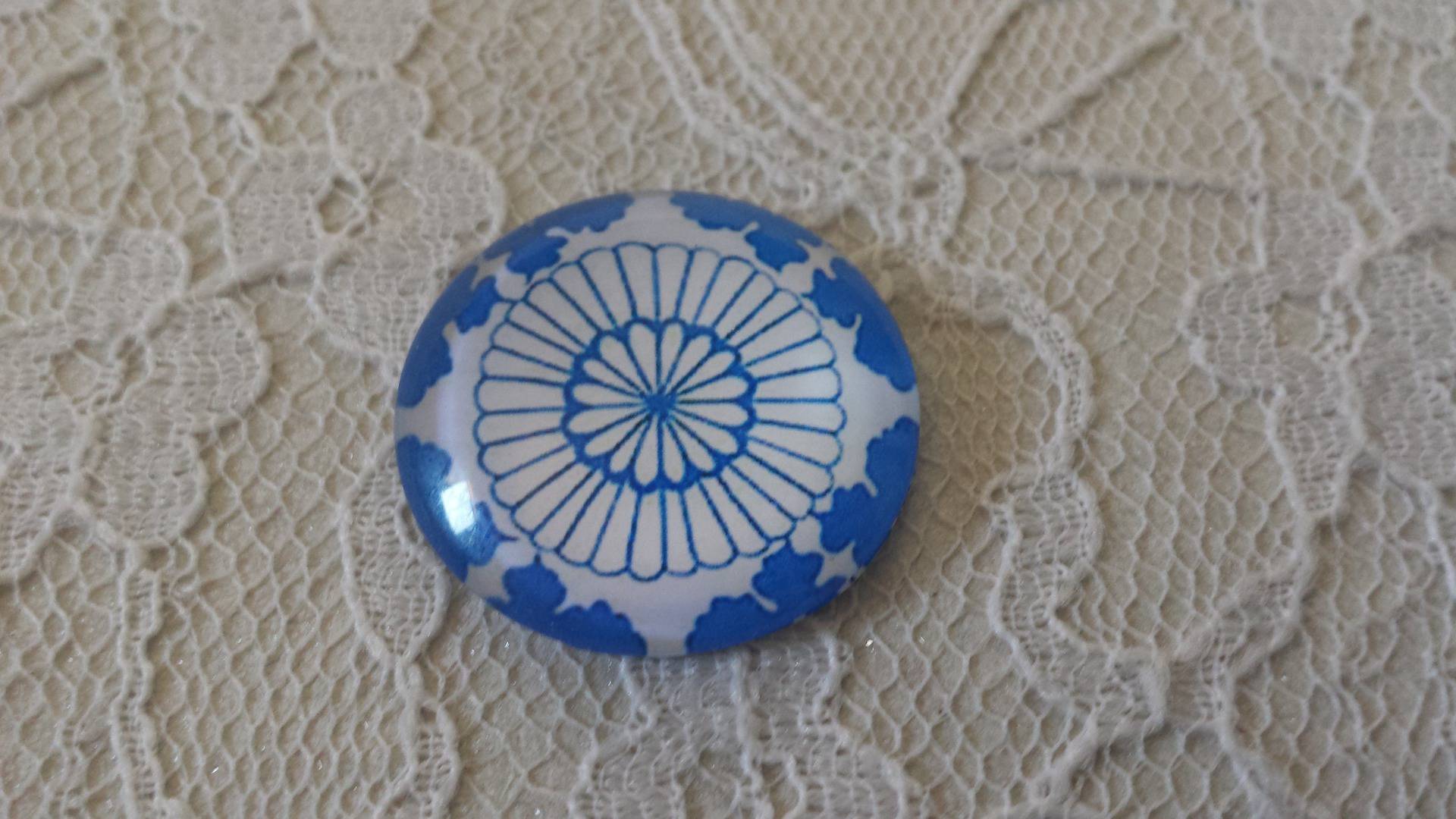 glazen cabochon rond 25mm bloem 011 