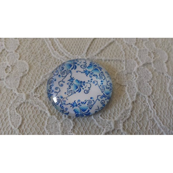 glazen cabochon rond 25mm bloem 010 