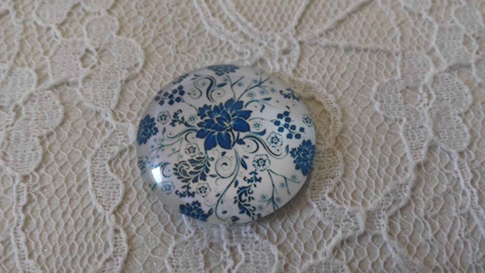 glazen cabochon rond 25mm bloem 009 