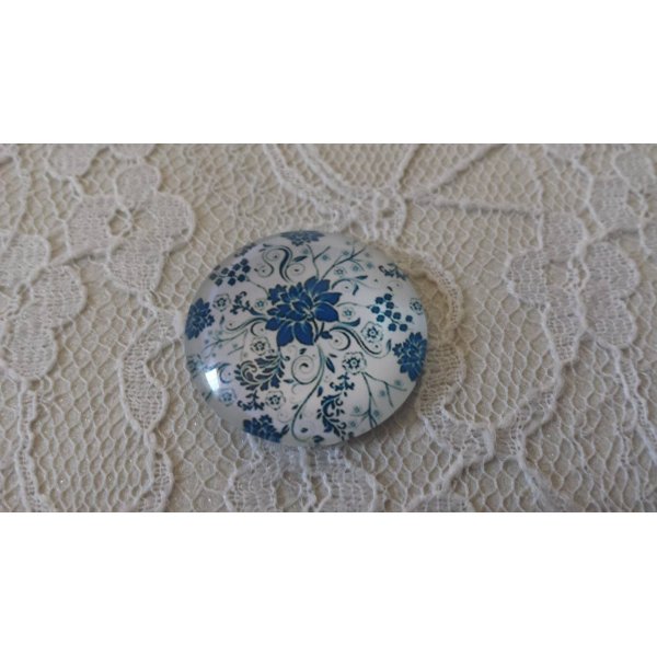 glazen cabochon rond 25mm bloem 009 