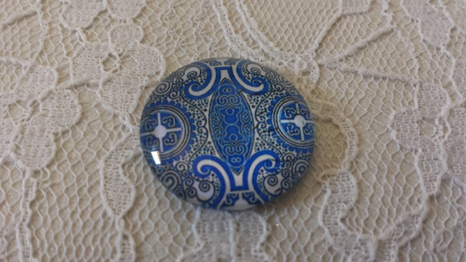 glazen cabochon rond 25mm bloem 008 