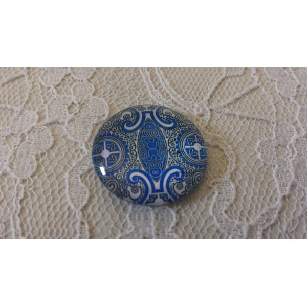 glazen cabochon rond 25mm bloem 008 