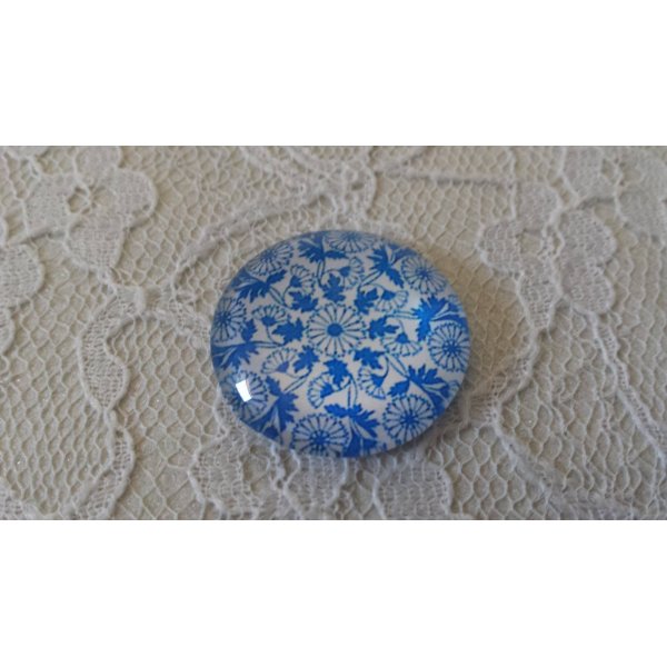 glazen cabochon rond 25mm bloem 006 