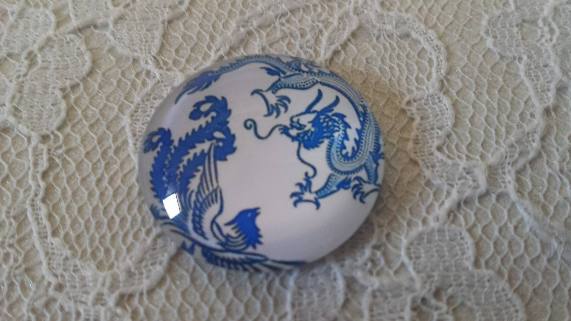 glazen cabochon rond 25mm bloem 004 