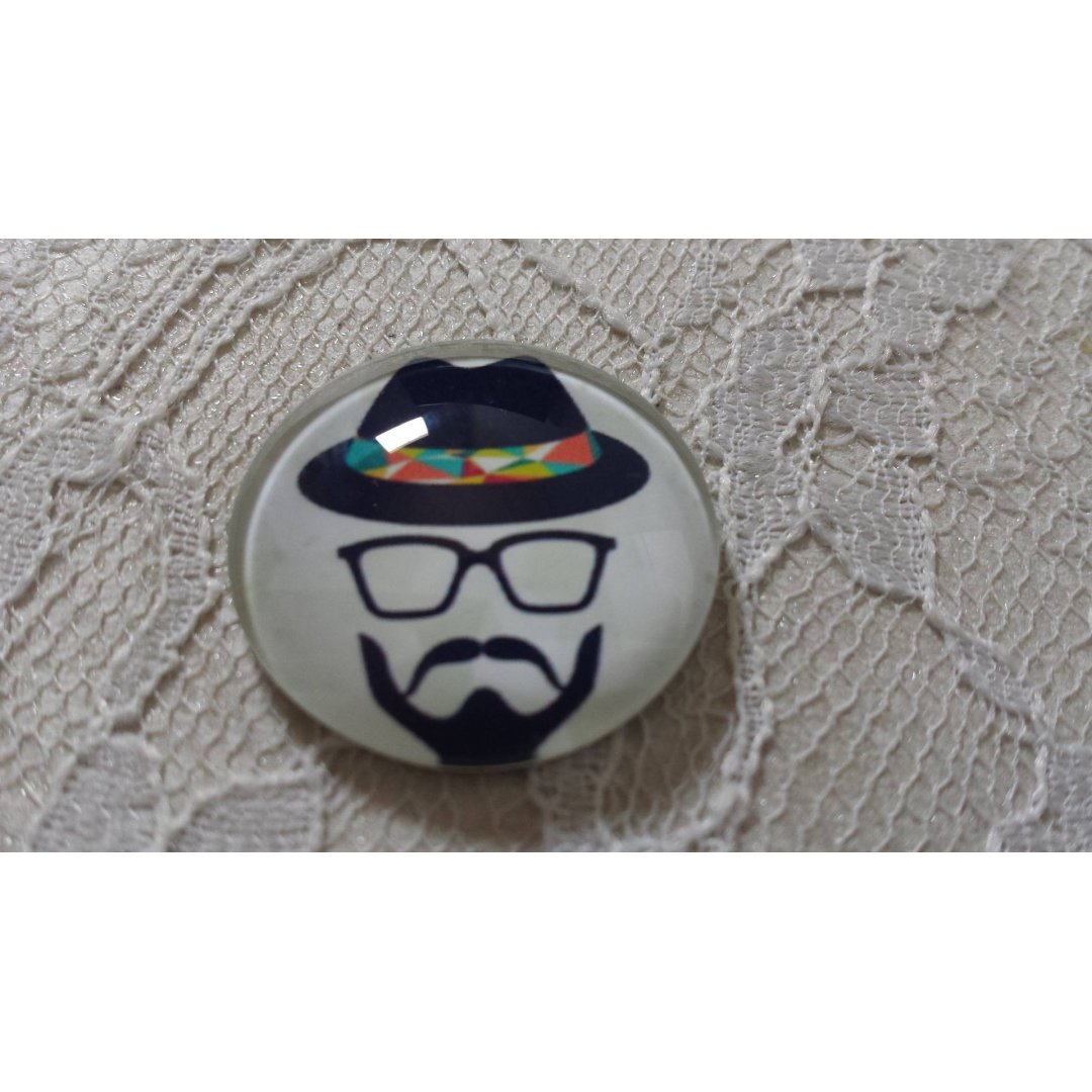 glazen cabochon rond 25mm snor 006 