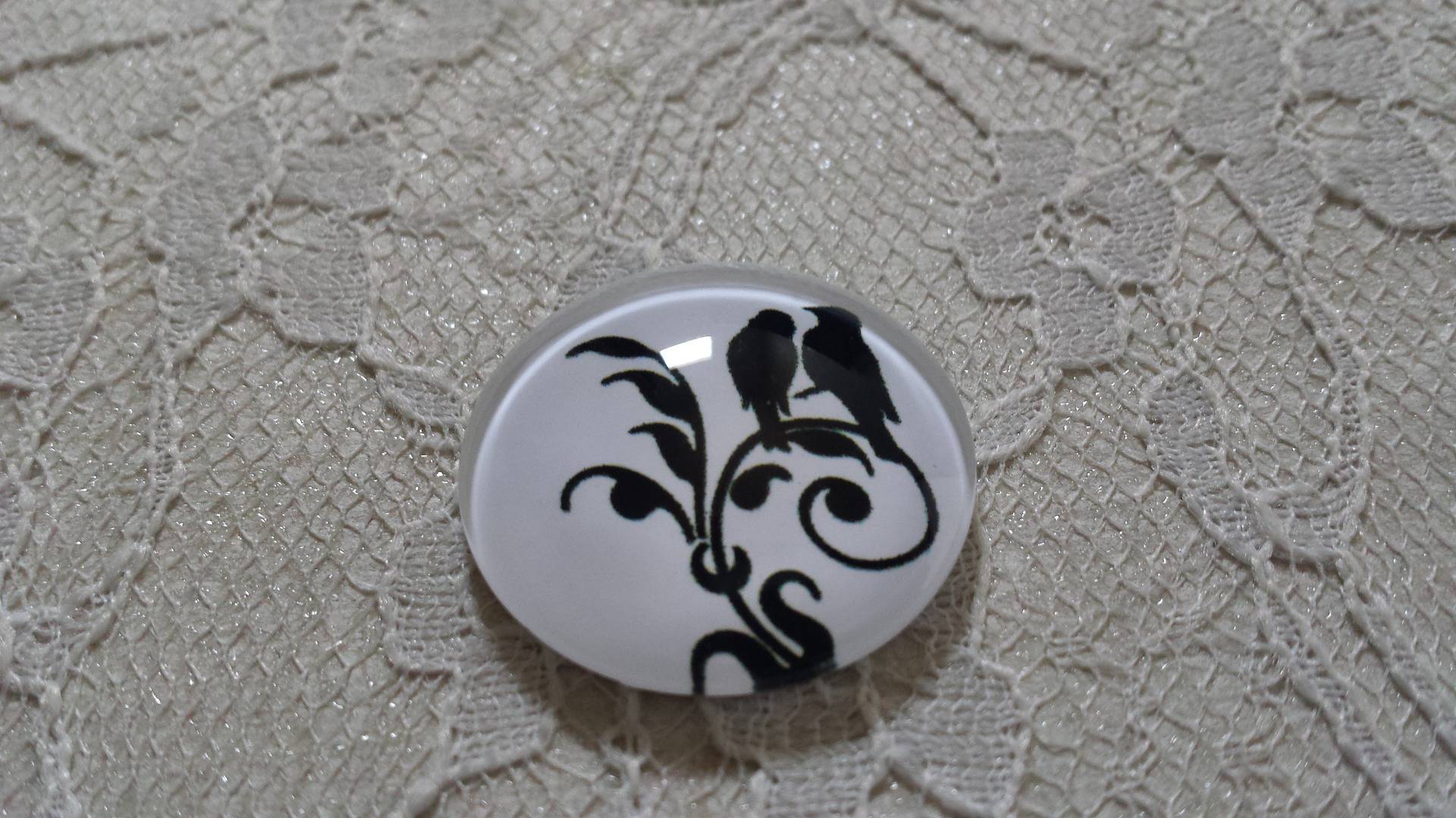 cabochon rond glas 25mm vogels 022 