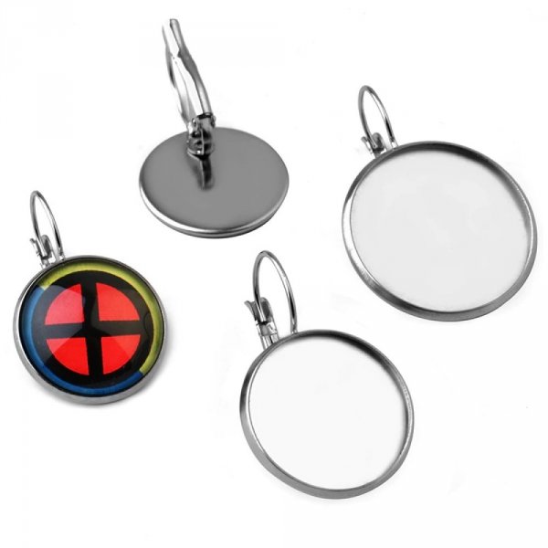 ronde cabochon houder roestvrij staal oorbel 12 mm N&deg;07