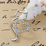 Set van 3 Zink Alloy Cat Charm N°06 Silver Heart Strass Clear 36 mm x 22 mm