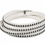 Leer 06 mm Wit ingelegd met strass steentjes 1 meter
