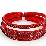Leer 06 mm Rood ingelegd met strass steentjes 1 meter
