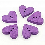 Houten hart knop paars N°01-03