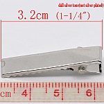 Set van 10 krokodillenklemmen - zilverkleurig 32 mm x 7 mm.