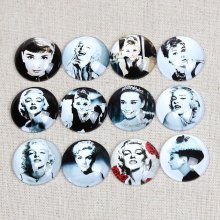 Lot van 20 ronde glazen cabochons 25 mm Marilyn- Audrey Hepburn