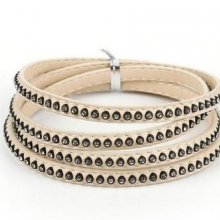 Leer 06 mm Ivoor ingelegd met strass steentjes 1 meter