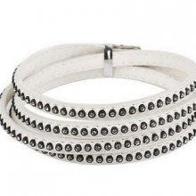 Leer 06 mm Wit ingelegd met strass steentjes 1 meter