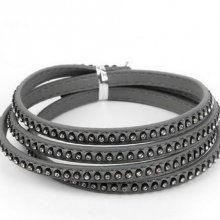 Leer 06 mm Grijs ingelegd met strass 1 meter