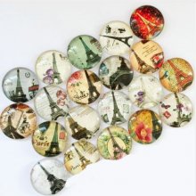 Lot 20 ronde glazen cabochons 25mm Eiffeltoren 02 gemengd Glazen cabochon 