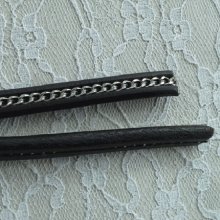 10 mm zwart Regaliz leer met zilveren ketting per 20 cm