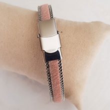 Platte roze kalfsleer 10 mm bij 20 cm huid en ketting