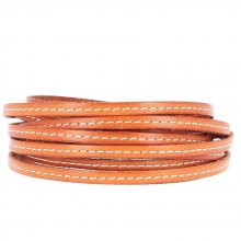 Plat kalfsleer Oranje 05 mm bij 20 cm Gestikt 1 witte draad