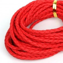 5 meter Rond gevlochten kunstlederen koord Rood 3 mm