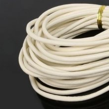 1 meter Glad leren rond koord Ivoor 3 mm