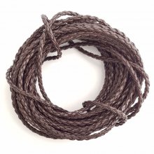 1 meter Rond gevlochten imitatieleer koord Donkerbruin 3 mm