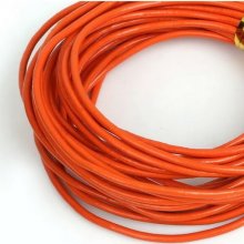 1 meter Glad leren rond koord Oranje 2 mm