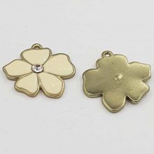 Geëmailleerde metalen bloem 25 mm Ivoor