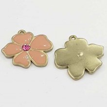 Metalen bloem email 25 mm Roze