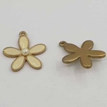 Geëmailleerde metalen bloem 26 mm Ivoor