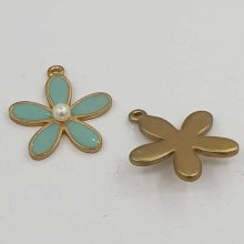 Geëmailleerde metalen bloem 26 mm Water Groen